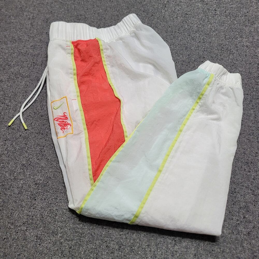 Nike Pants Women Small White Multicolor Woven Track 90s Retro Windbreaker Jogger